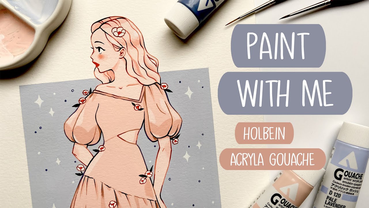 🌺 Relaxing Holbein Acryla Gouache Illustration Process 🌺 Paint with me #03