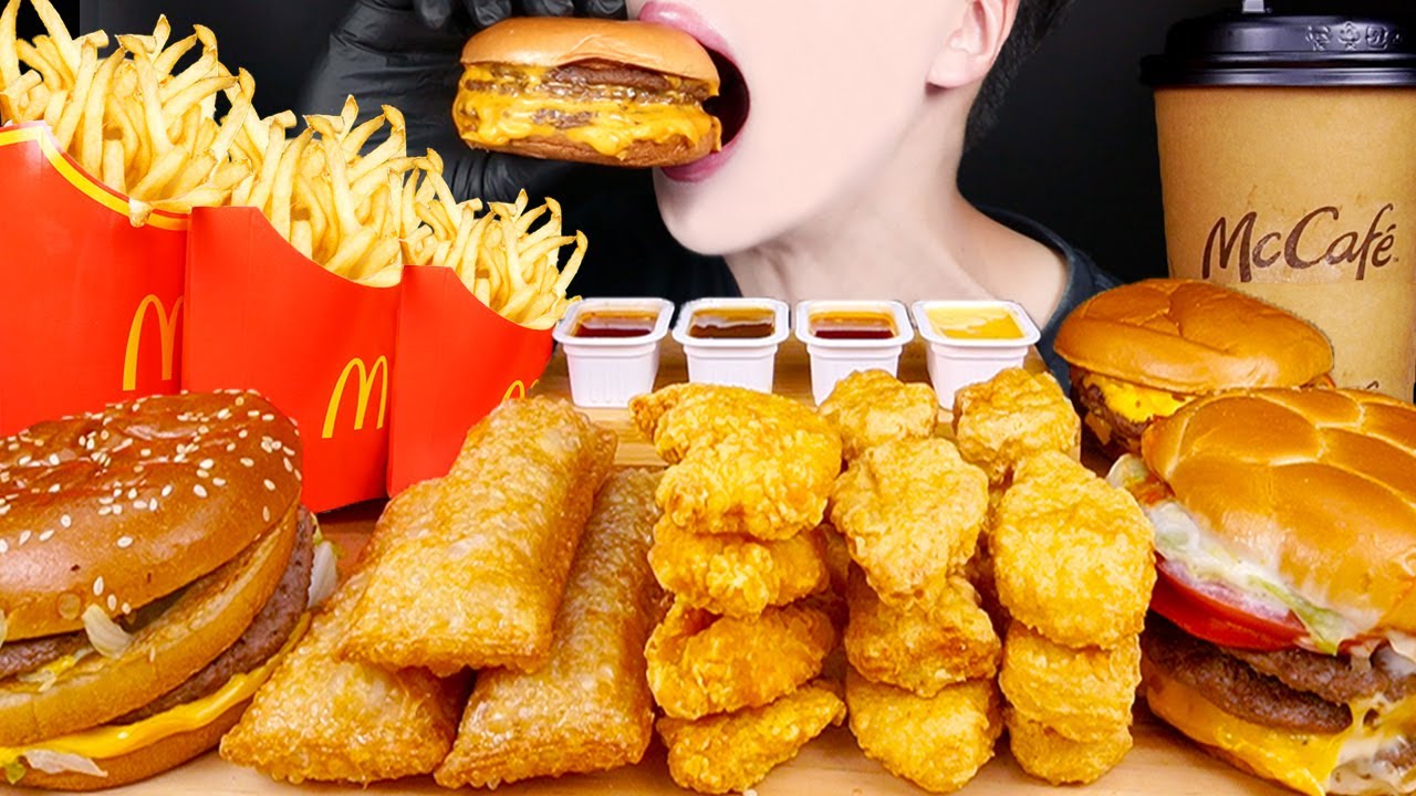 ASMR McDonald's TRIPLE CHEESEBURGERS BIG MAC CHICKEN NUGGETS FRIES MUKBANG 맥도날드 먹방 咀嚼音 EATING SOUNDS