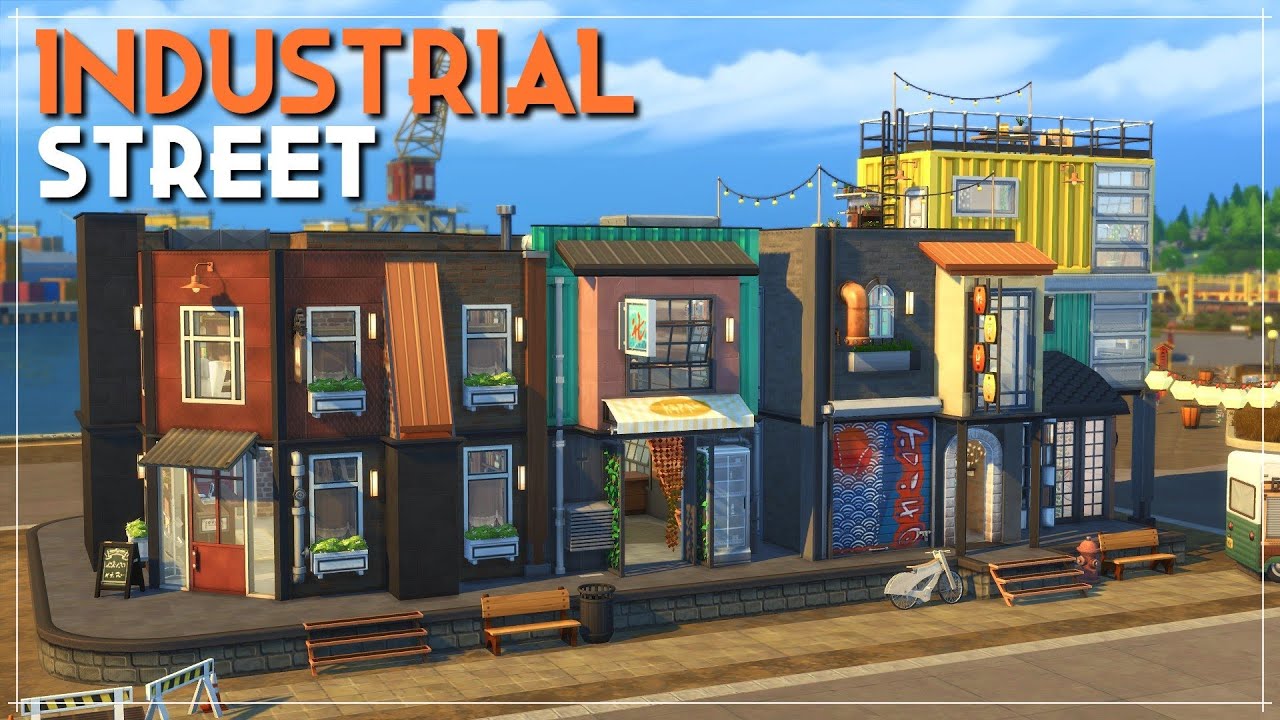 EVERGREEN HARBOR INDUSTRIAL STREET 🌆 + Container home | The Sims 4 | Speed Build (No CC)