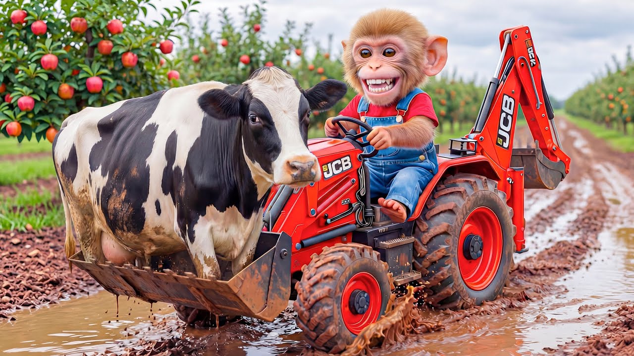 🐒🚜 Monkey Nana RUSHES to Fix the Road After a Heavy Rainstorm! | JCB Excavator Rescue | MONKEY LIFE