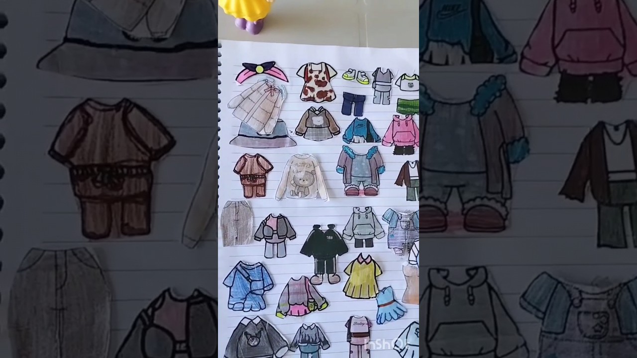 Boneca de papel, roupas, acess&oacute;rios para vestir. #artecompapel #bonecadepapel #papercraft #drawing