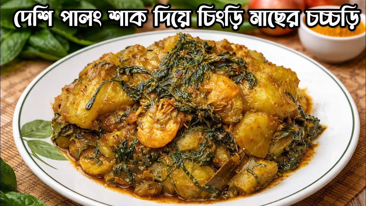 দেশি পালং শাক দিয়ে চিংড়ি মাছের চচ্চড়ি #পালং #পালংশাক #চিংড়ি #চচ্চড়ি 
