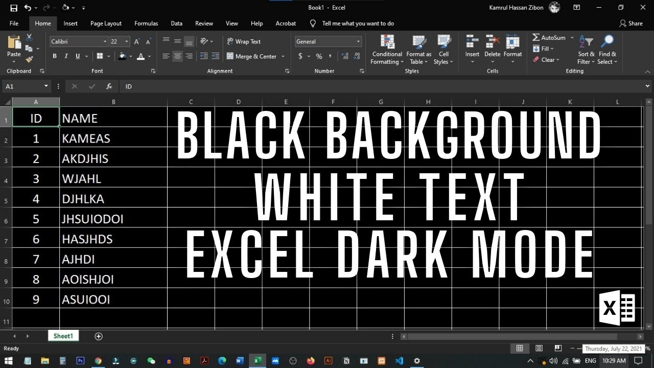 Как сделать черный фон Microsoft Excel белым текстом 😍