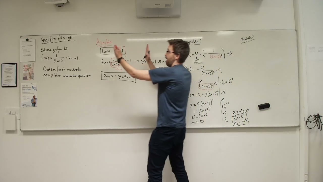 Matematik 4. Exempeluppgift: Hitta ASYMPTOTER, EXTREMPUNKTER och SKISSA GRAFEN.