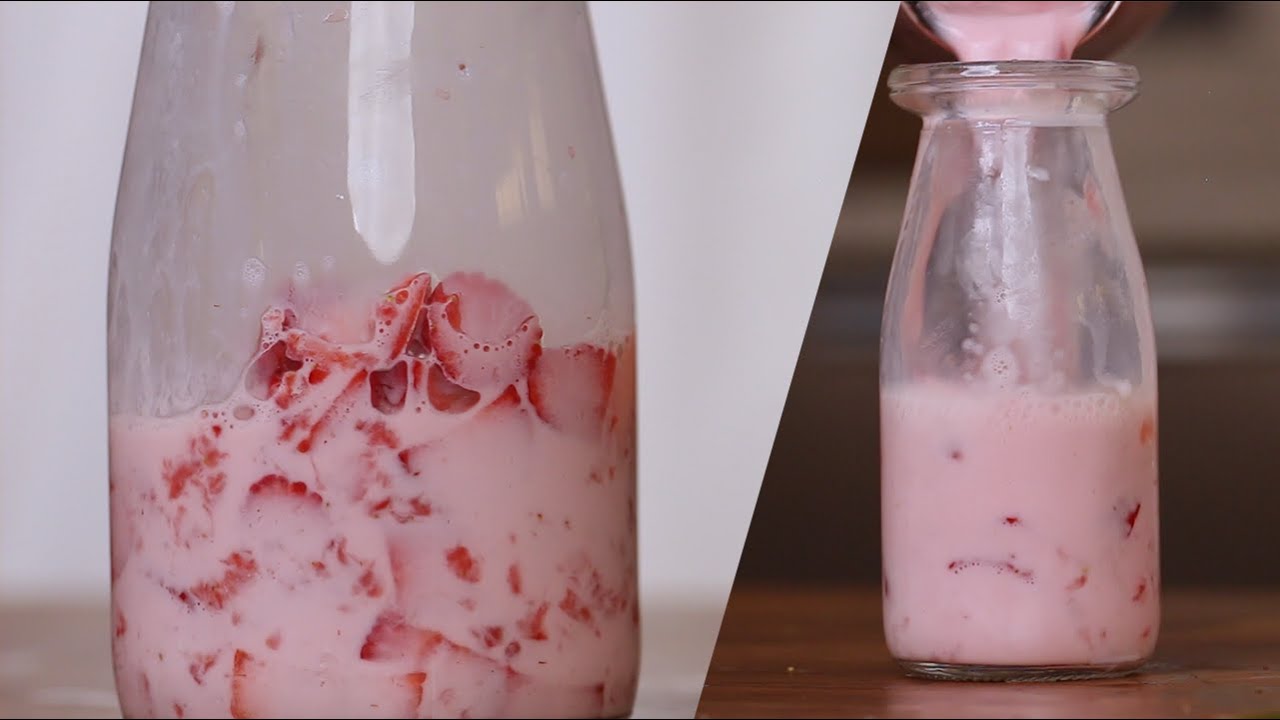 حليب فراولة بالطريقة الكورية -  Korean strawberry milk