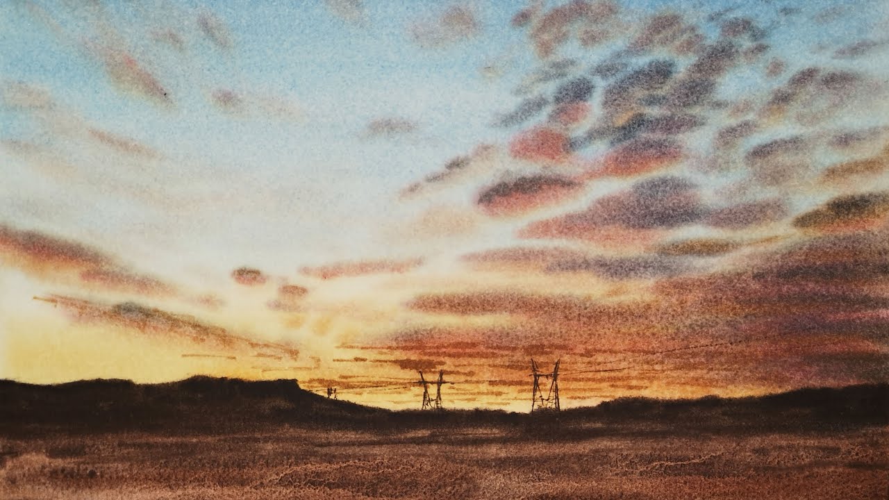 🎨ESPECTACULAR! Nubes al ATARDECER en ACUARELA