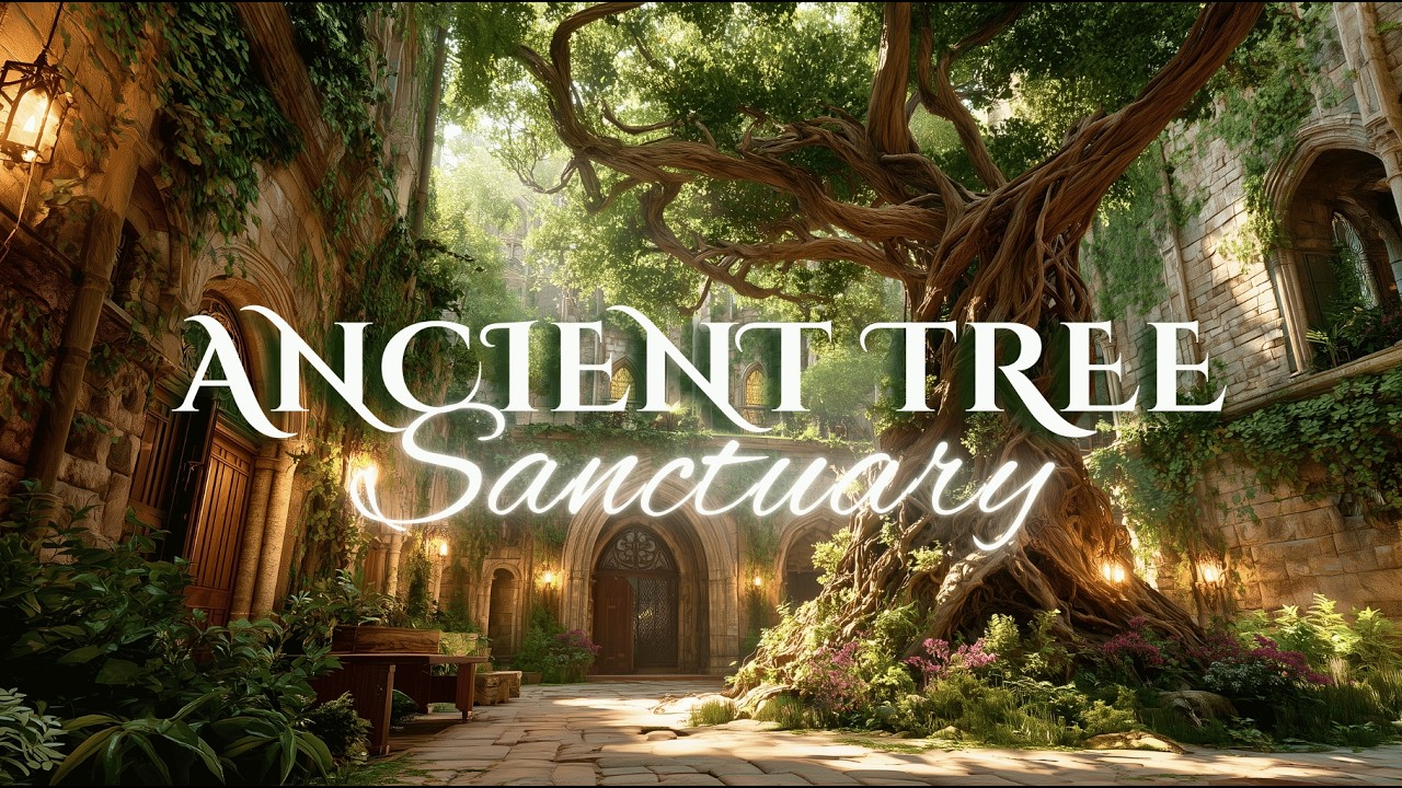 (NO MID-ROLL ADS) Cozy Ancient Courtyard Sanctuary | Fantasy Music and Ambience