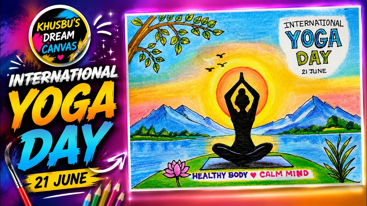 International Yoga Day Drawing Easy Step by Step Tutorial
