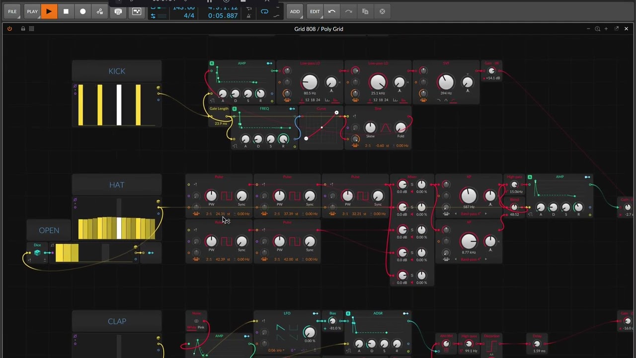 Bitwig Grid TR-808 Recreation Attempt Two