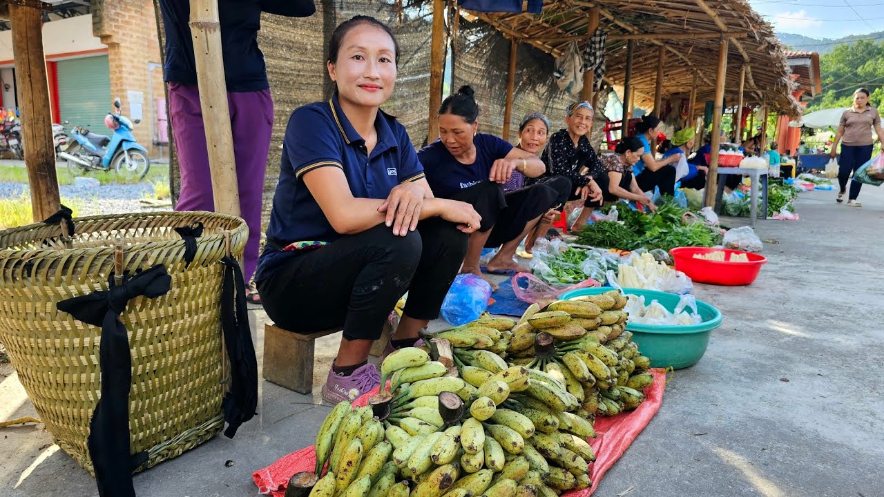 Harvesting forest bananas and bring them to the market to sell - Ly Thi Tam