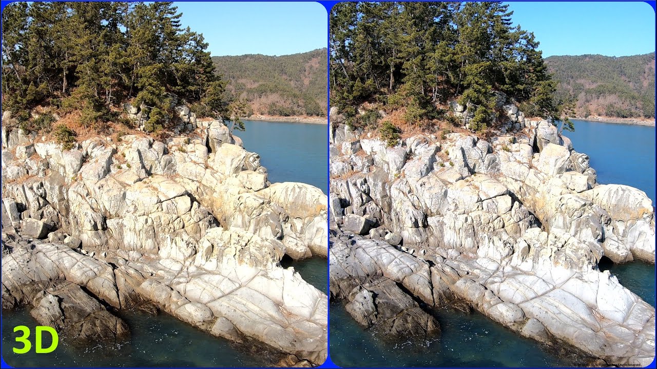 Drone 3D, Rocky Shore, 3D video, Magic eye, 3D Aerial, 3D SBS, Side By Side, Hyper Stereo, Jan 4