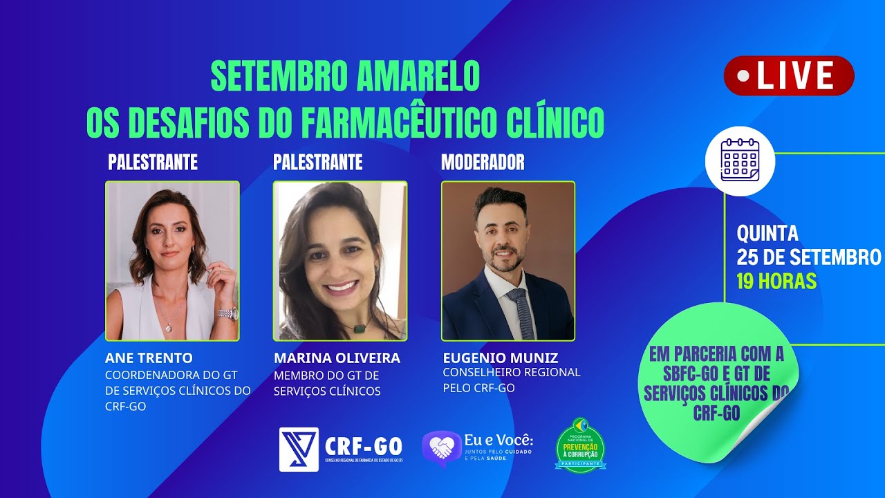 LIVE: Setembro Amarelo: Os desafios do Farmacêutico Clínico