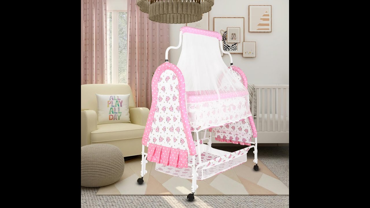 KRIDDO Baby Cradle Assembling with Rocking Function and Mosquito Net