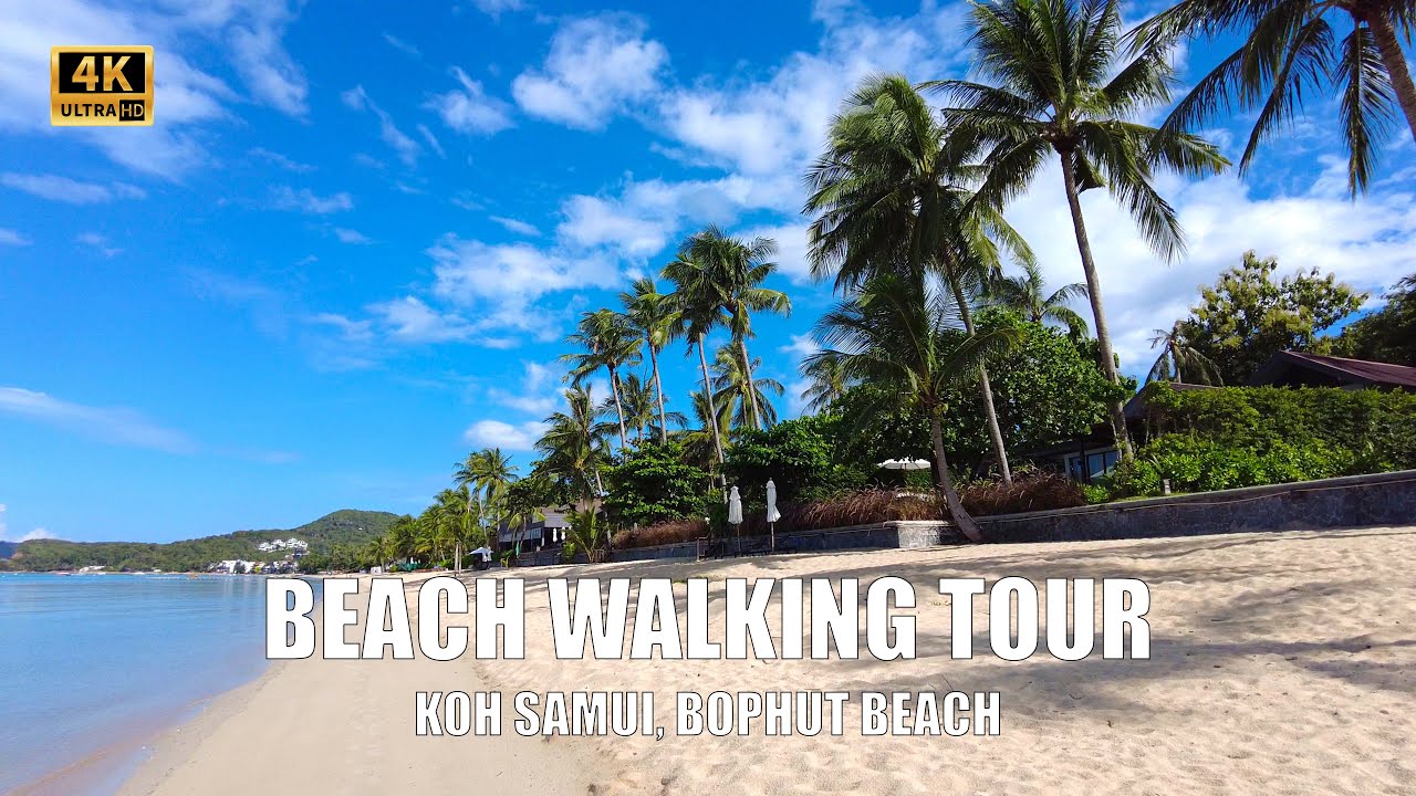 4K Walking tour - Bophut beach Koh Samui | Beach Walking tour - Streets of Thailand