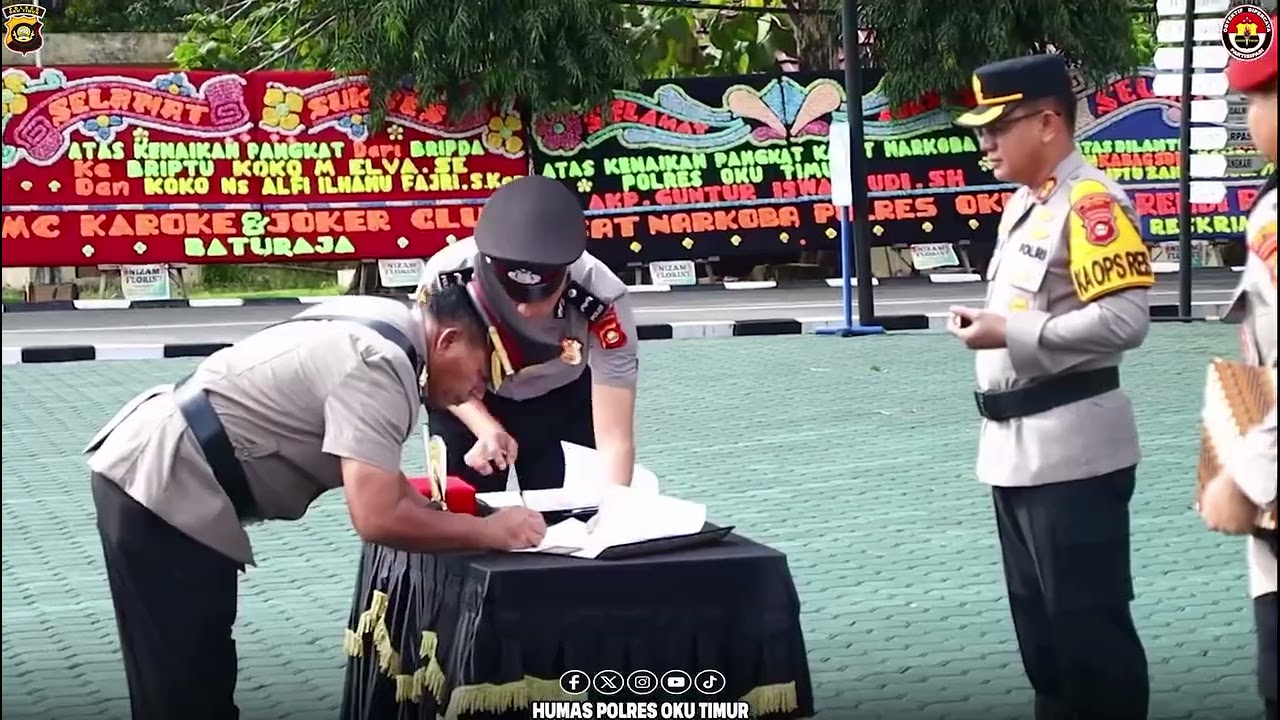 upacara serah terima jabatankabag ops,kabag sdm,kasat tahti dan kasiwas polres oku timur