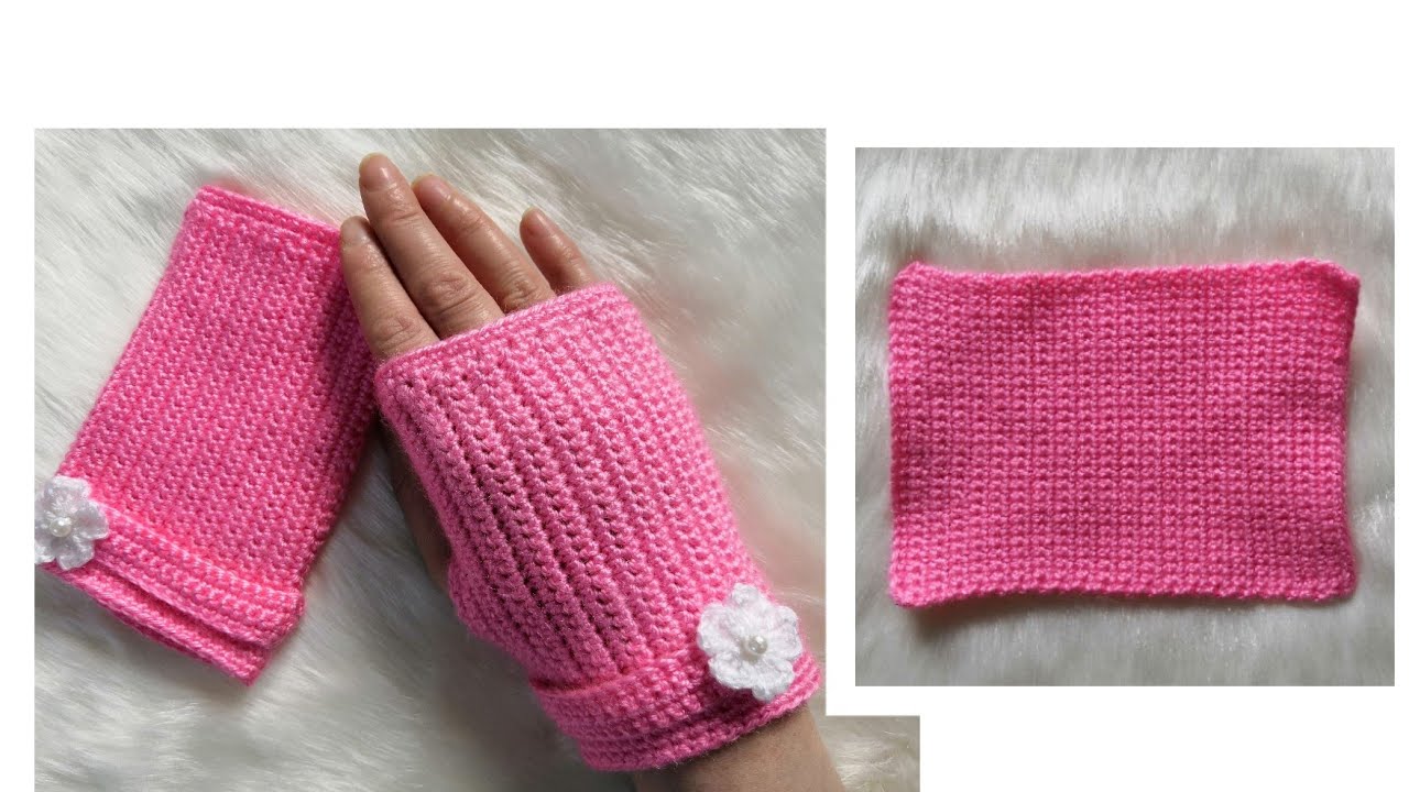 كروشيه جوانتي بقطعه واحده باسهل طريقه  crochet fingerless gloves
