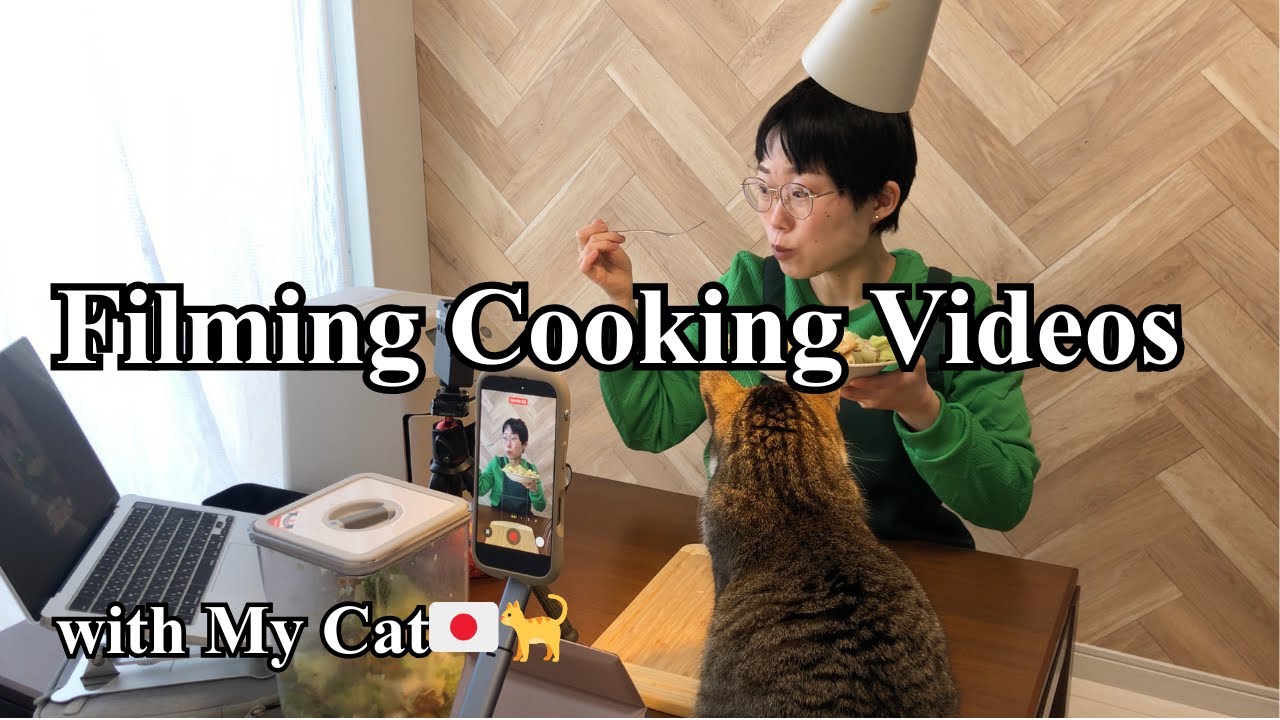 【Vlog】Filming Cooking Videos Even When My Cat Interrupts ｜Mac Salad | Japan Vlog 🐈🇯🇵