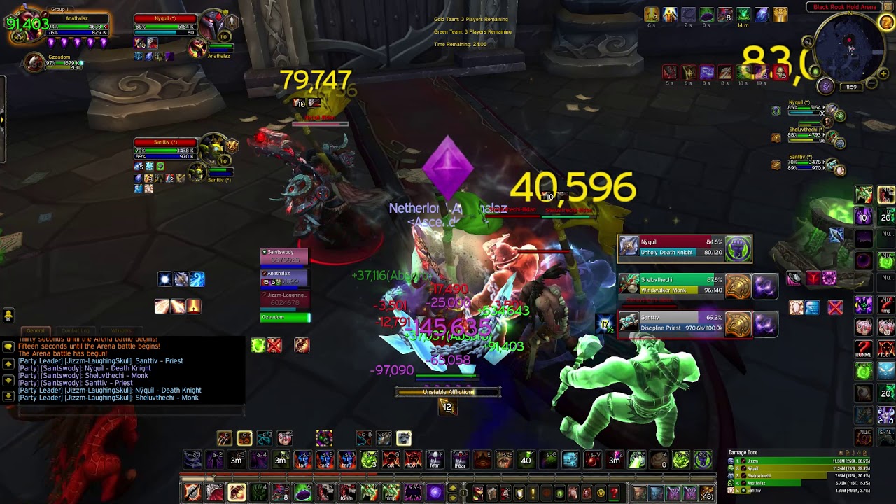 Affliction Warlock 3v3 arena vs. Unholy/WW/Disc