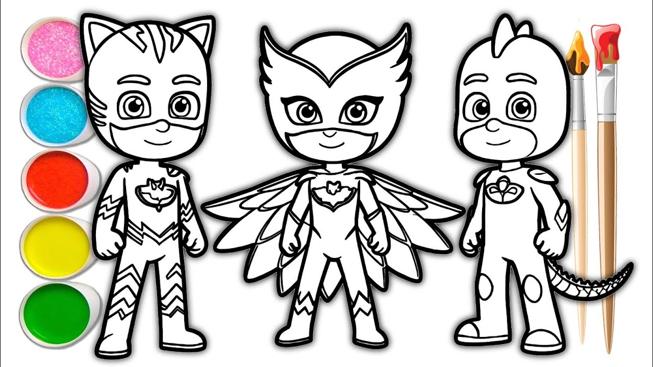 Раскраски с Кэтбоем, Гекко и Оулетт из PJ Masks | Как нарисовать и раскрасить героев PJ Masks