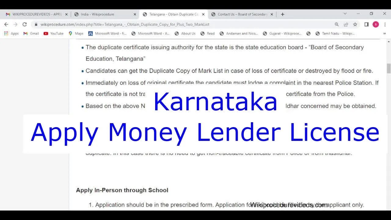 Karnataka - Apply For Money Lender (Loan) Licence