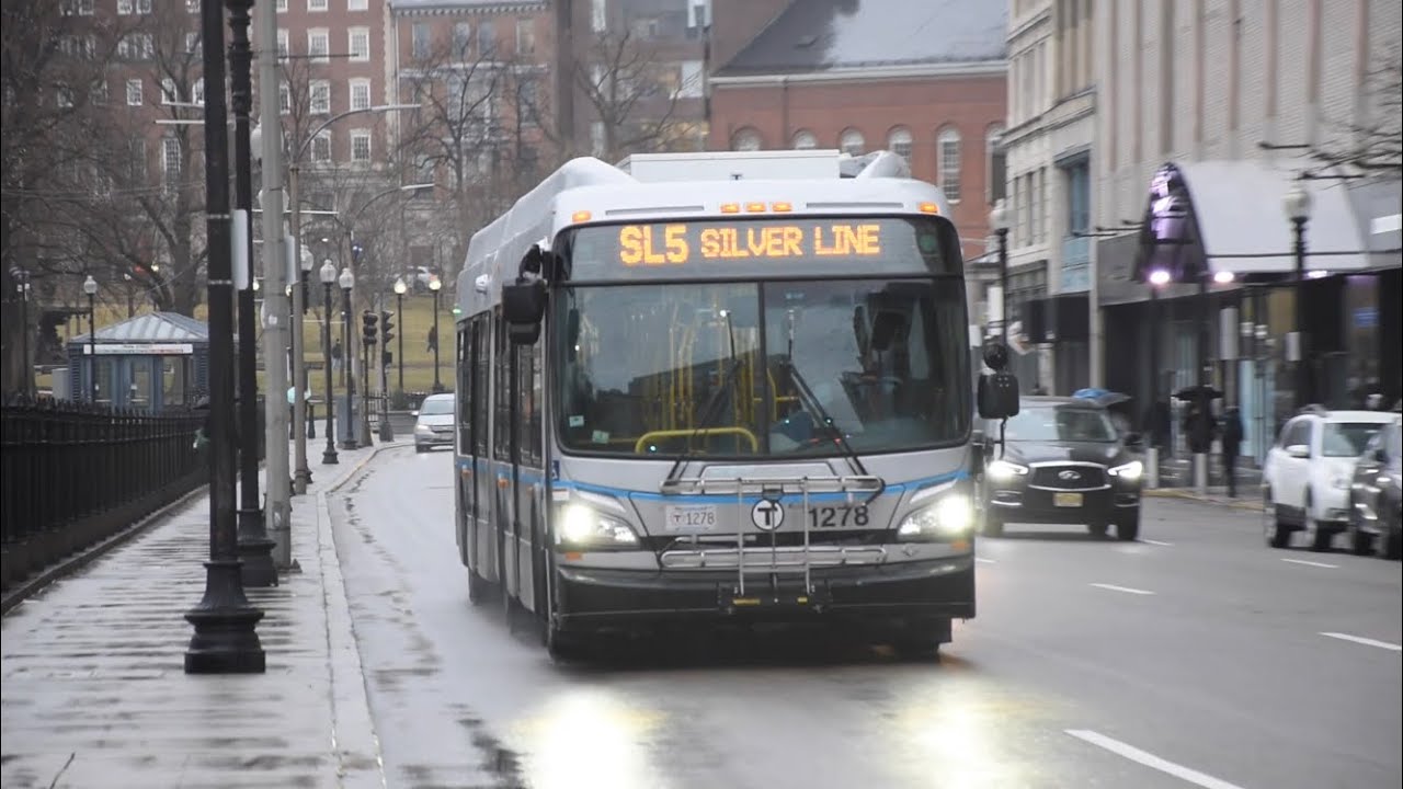 Buses in Downtown Boston: MBTA Silver Line 4 & 5, Rt. 43 & 11 on Tremont St and Washington Street