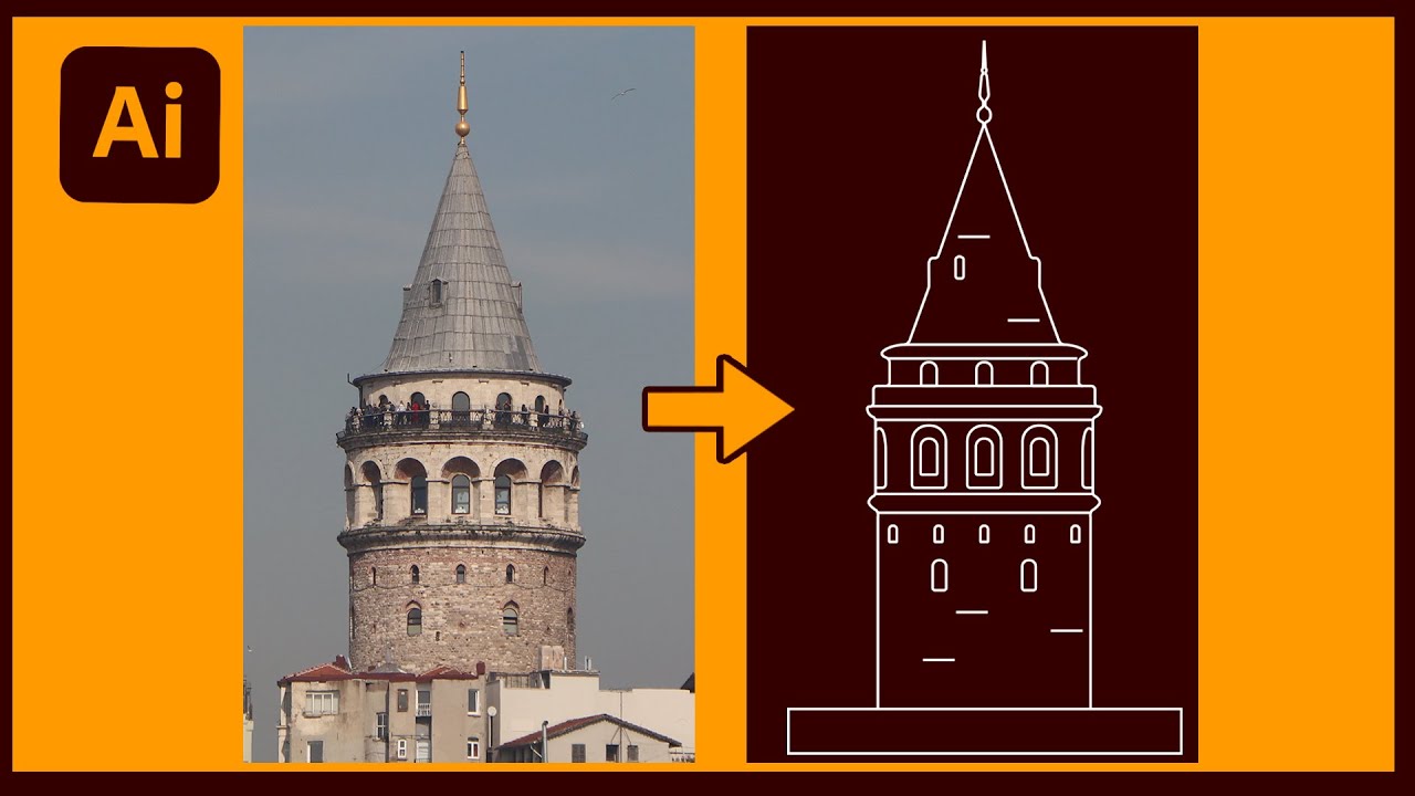 Minimal Çizim, Logo Galata Kulesi ( Adobe illustrator cc Dersleri )