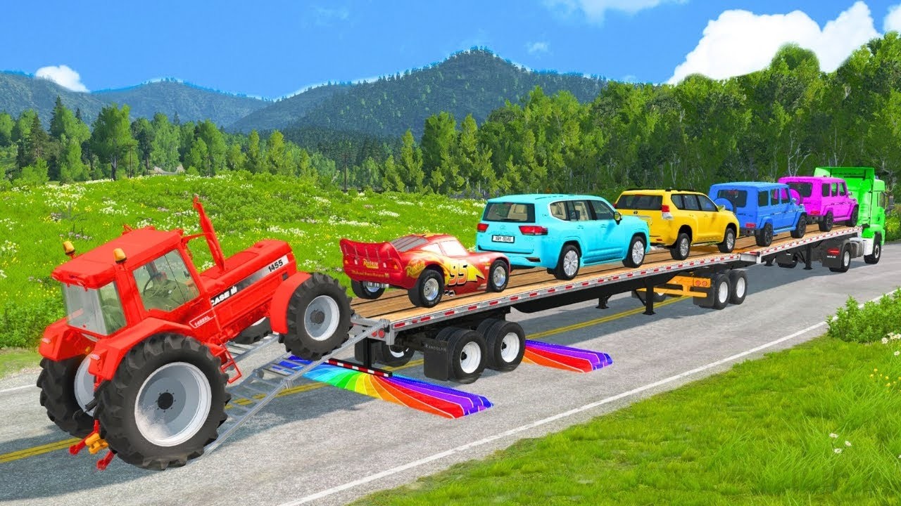 Flatbed Truck McQueen | Transportation with Truck - Pothole vs Car #92 | BeamNG.Drive Gameplay