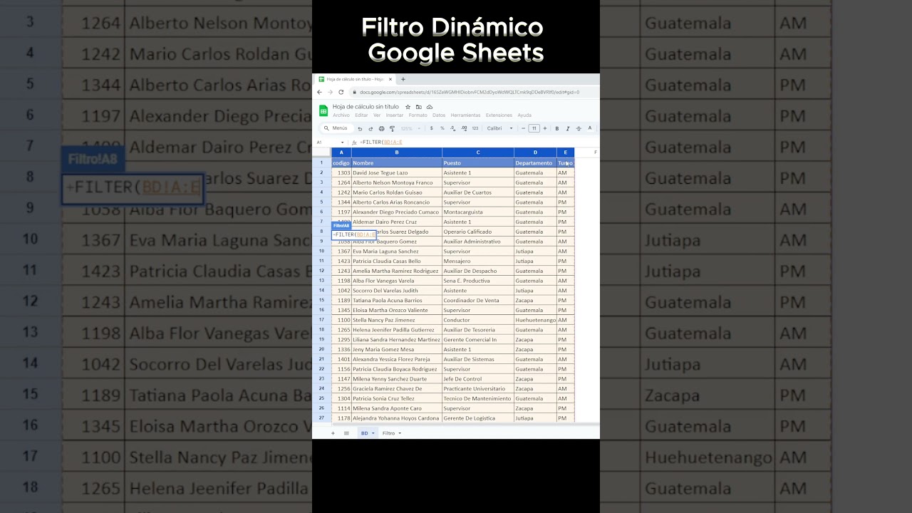BUSCADOR Y FILTRO din&aacute;mico en Google Sheet #googlesheets - #excel #exceltips #clases #tutorial