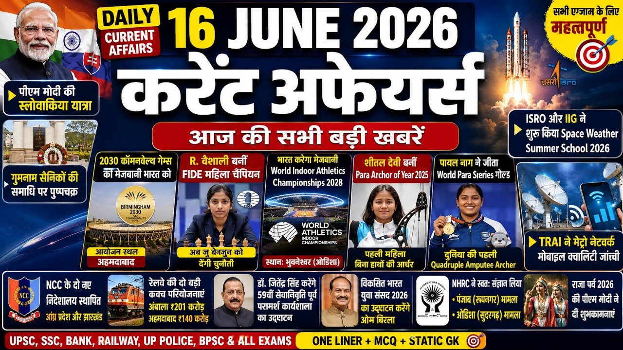16 June 2026 Current Affairs | ISRO Space Weather School | Commonwealth Games 2030 | Sports Current