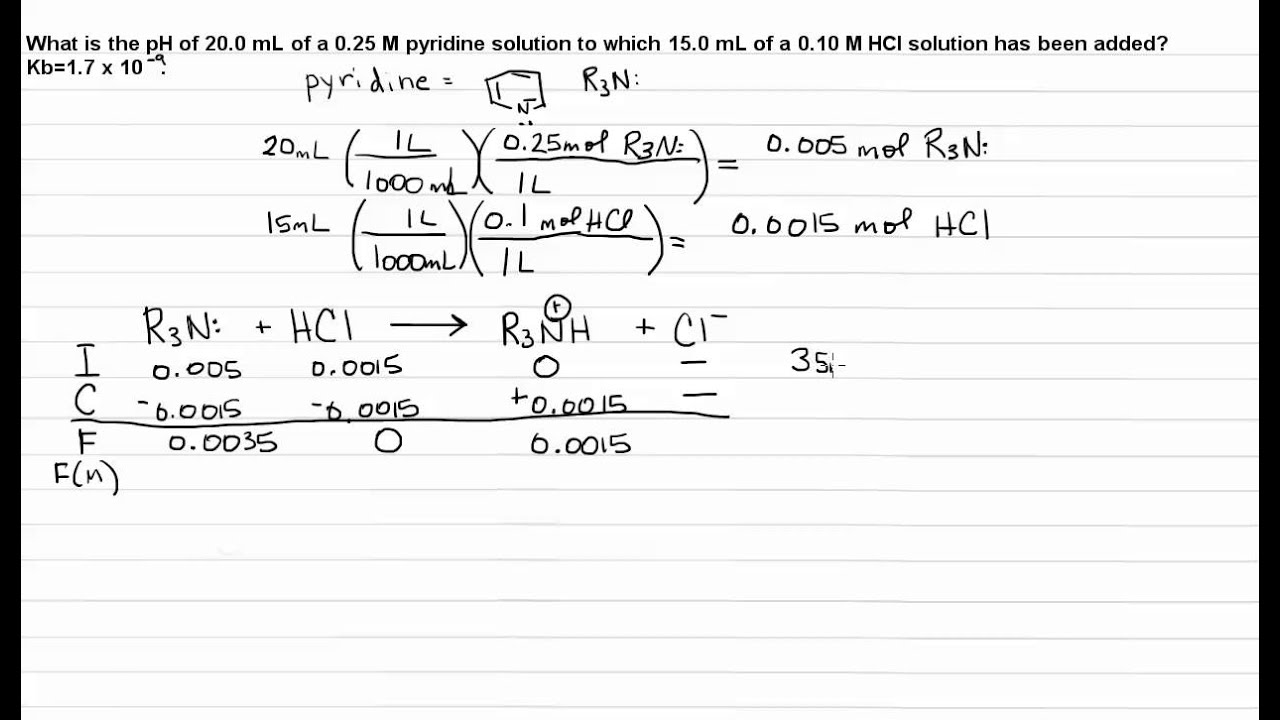 Titration:  Weak base/strong acid: Before the equivalence point
