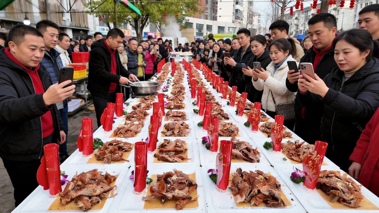 中国四川郊区团年宴，超3000人同时用餐，22道菜，20人民币每人，上百名厨师团队人员共同制作