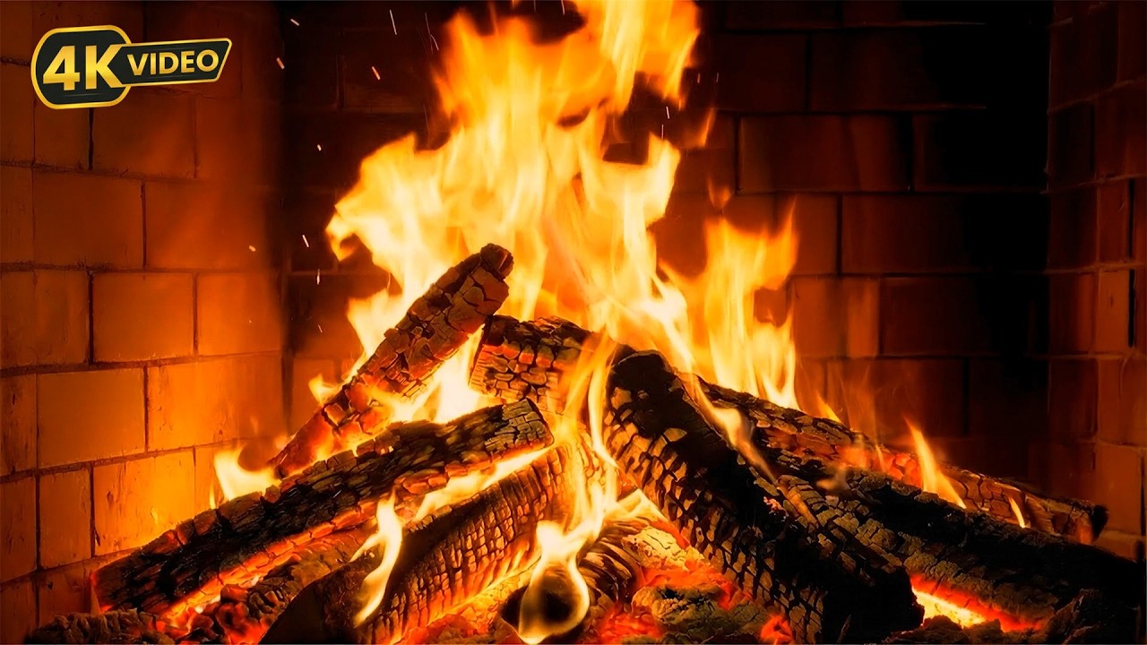 🔥The fireplace burns gently on a cold night, providing warmth and the crackling sound of...