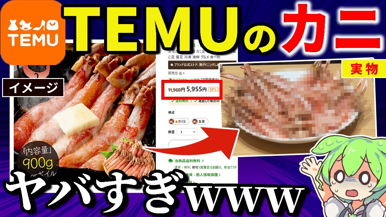 Temuの闇を暴く！怪しすぎる900グラム5955円のカニを買ってみた結果・・・【ずんだもん＆ゆっくり解説】