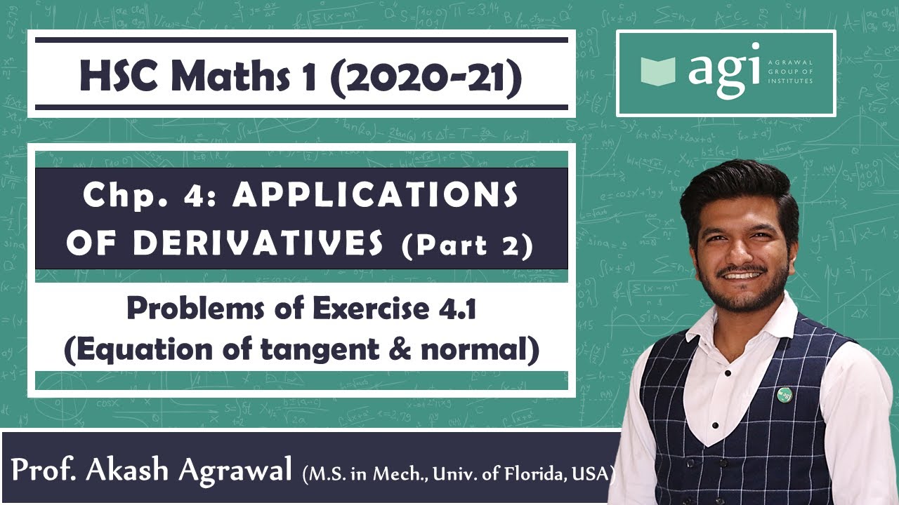 Applications of Derivatives - Part 2 | Exercise 4.1 | Equation of tangent | HSC Class 12th Commerce