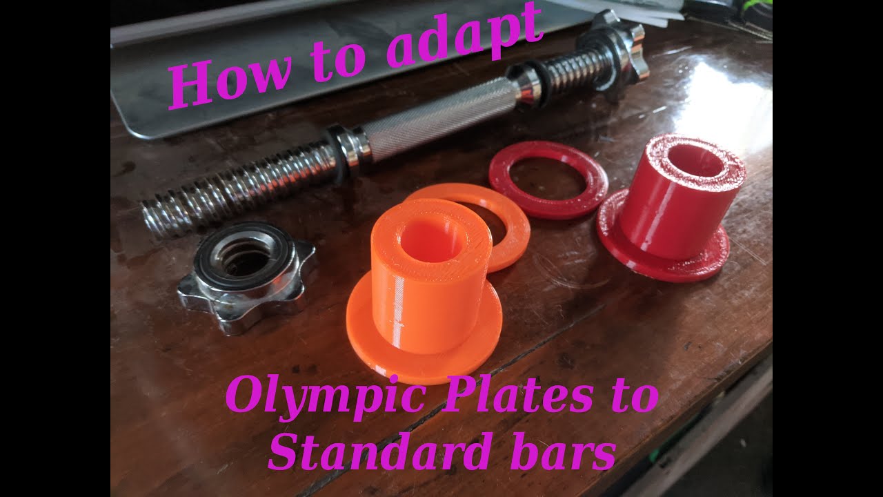 How to mount Olympic weight plates to a standard diameter barbell or dumbbells with adapters