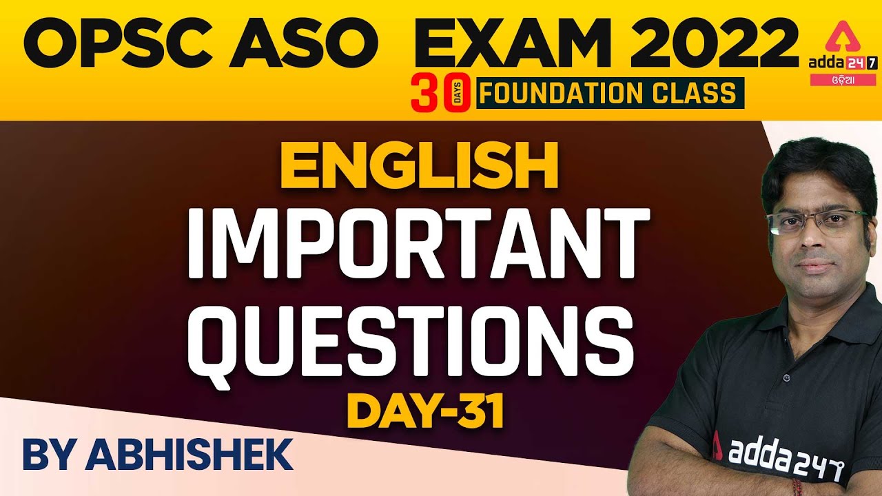 OPSC ASO Exam 2022 | OPSC ASO English Classes | English Important Questions | Adda 247 Odia