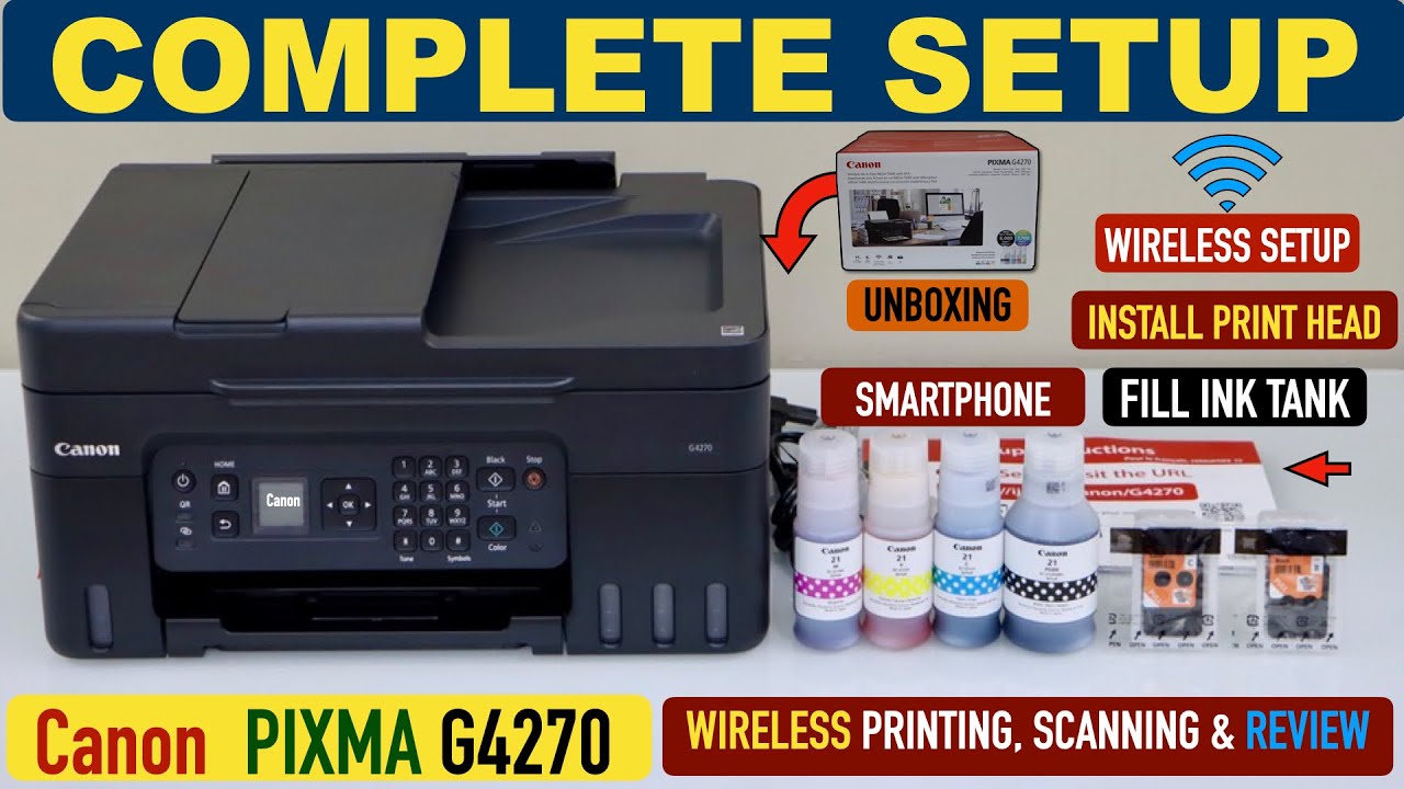 Canon Pixma G4270 Printer Setup, Fill Ink Tank, WiFi Setup iPhone, Printing, Scanning, Copy, Review.
