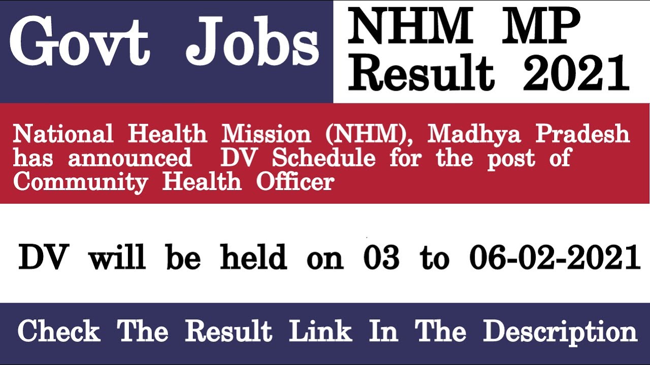 NHM MP Result 2021 Community Health Officer DV Schedule Announced