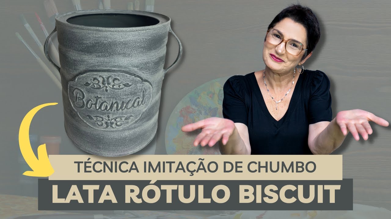 MUITO FÁCIL, aprenda a fazer lata com imitação de chumbo + rótulo de biscuit! Tania Marquato