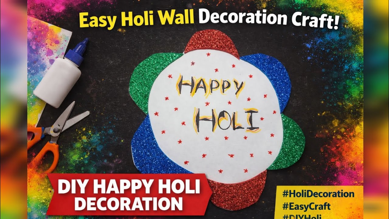 Easy Holi Wall Decoration Craft 🎨 | DIY Happy Holi Glitter Wall Decor