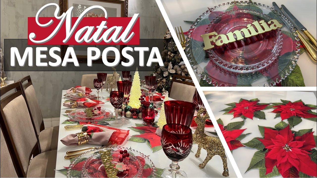 MESA POSTA DE NATAL COM POINSÉTIAS EM 3D