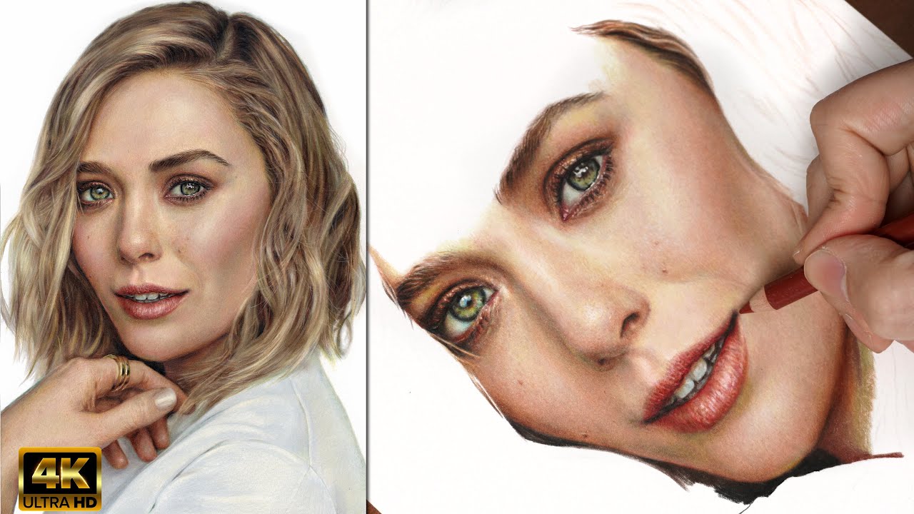 Real Time Drawing Elisabeth Olsen in Colored Pencil || Part 1