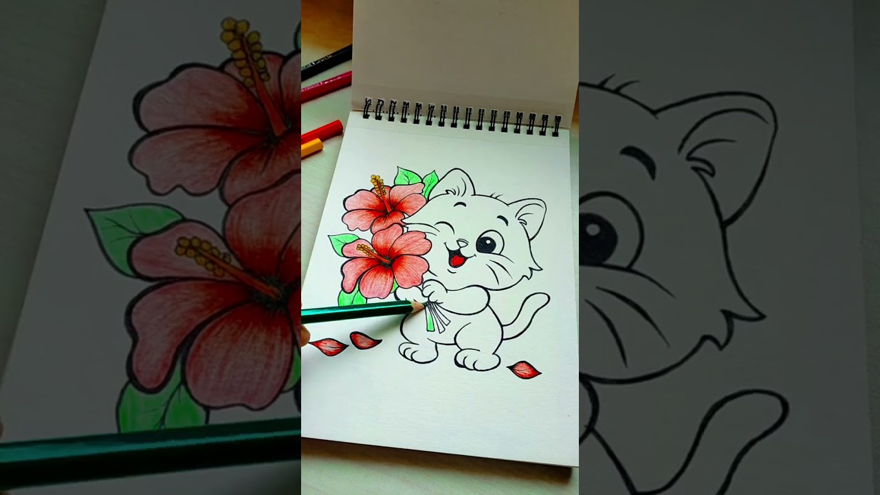 cute kitty and hibiscus 🌺 