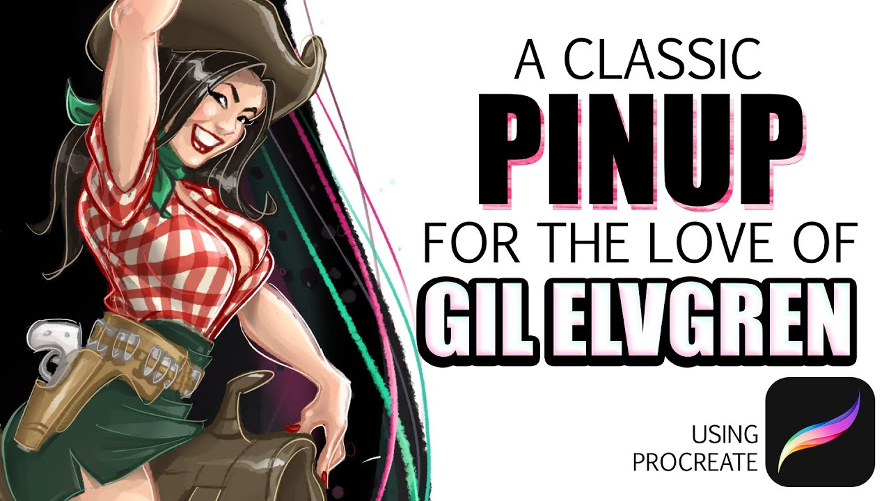 A classic pinup cowgirl for the love of Gil Elvgren - Art process time lapse tutorial in Procreate
