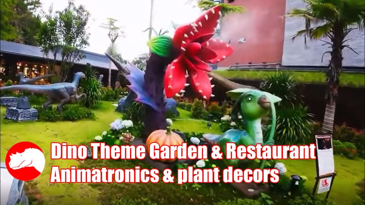 jardim e restaurante com tema de #dinossauros, decorações #animatrônicas