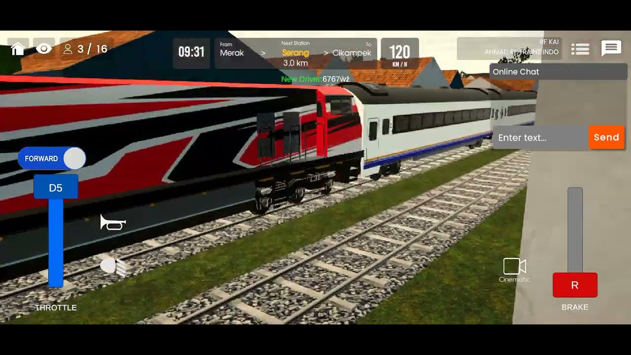 Aku mencoba game train simulator Indonesia IDBS memakai Lokomotif CC 206 jumbo berwarna merah part 2