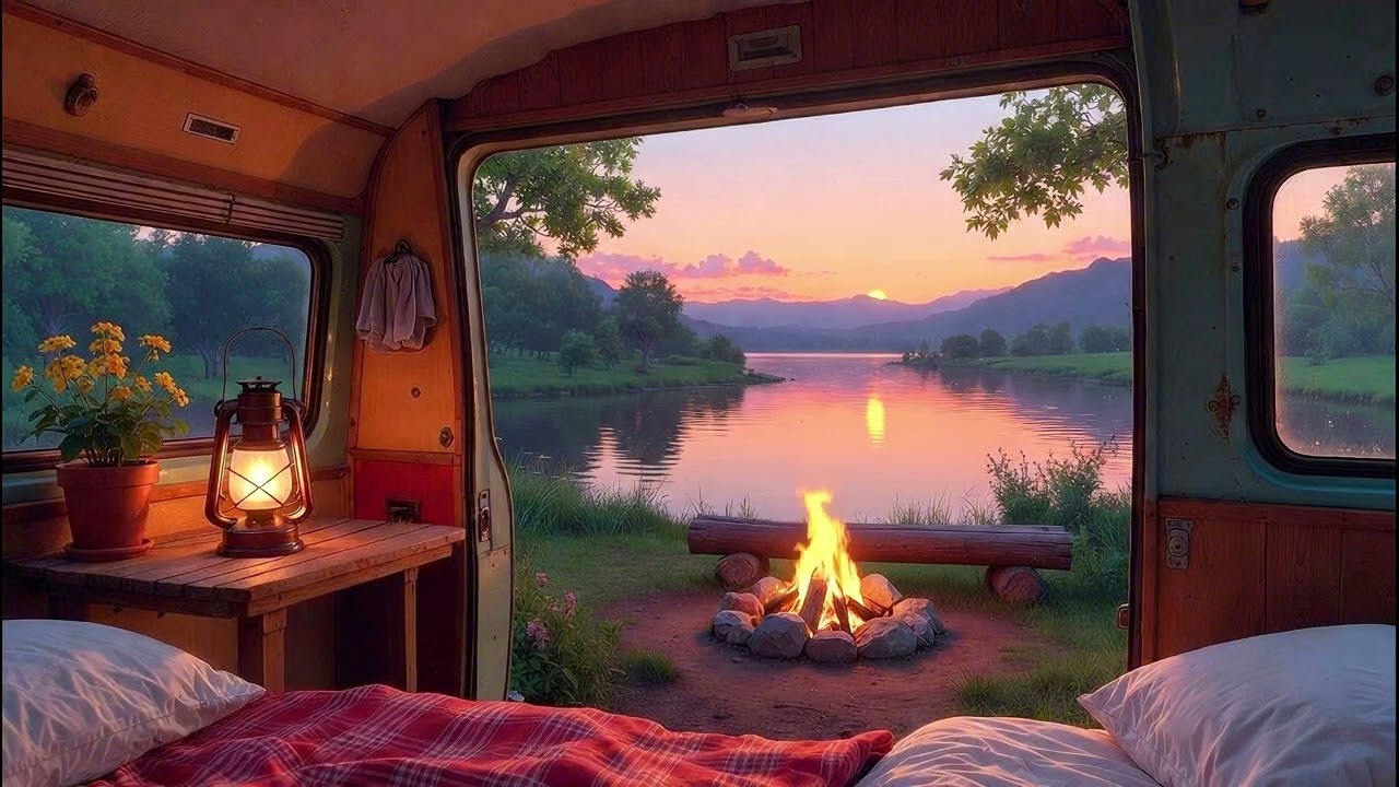 Studio Ghibli Inspired: Cozy Van Sunset with Gentle Melodies