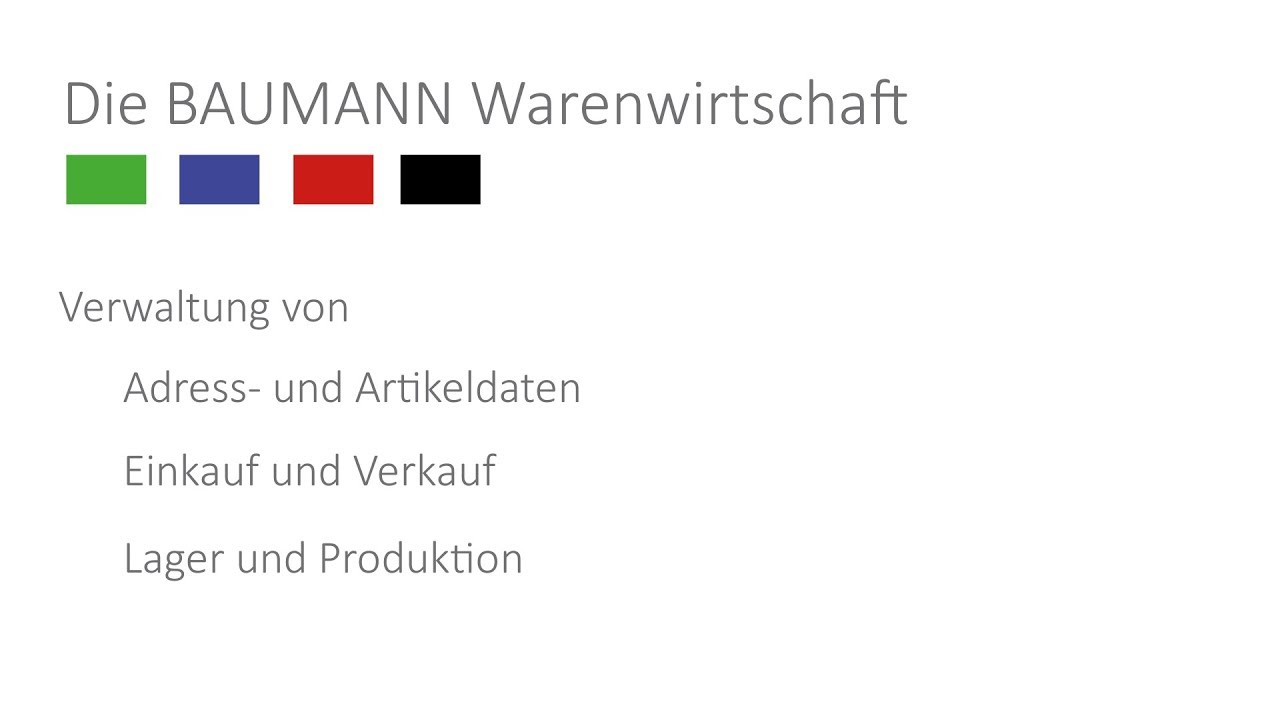 BAUMANN Warenwirtschaft | Funktionsübersicht