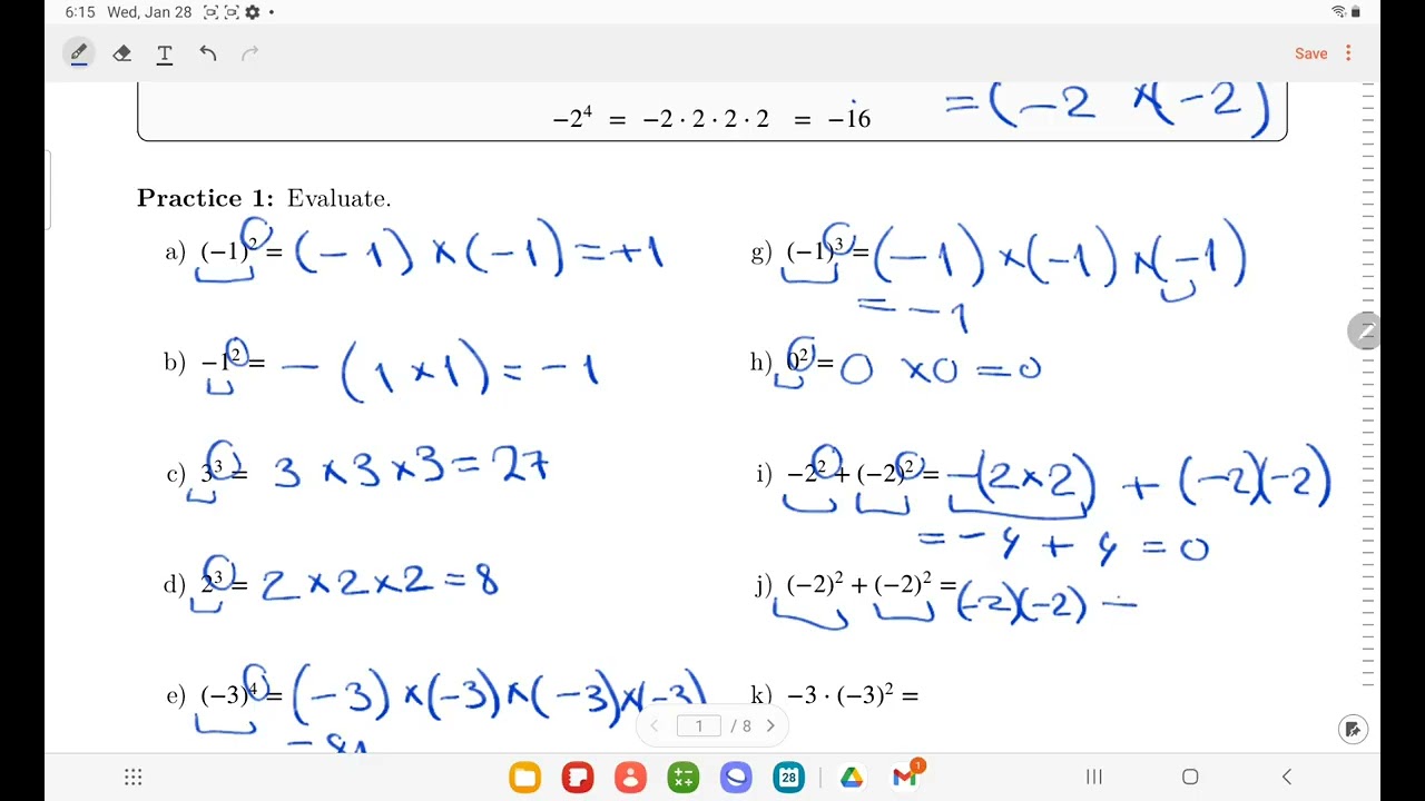 Senator O'Connor Math Contest Preparation: Exponents