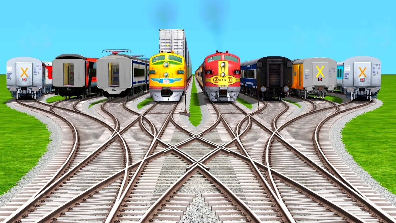 Eight Trains Run Back To Back By Bumpy Branched Railroad Tracks | train simulator classic/ Railworks